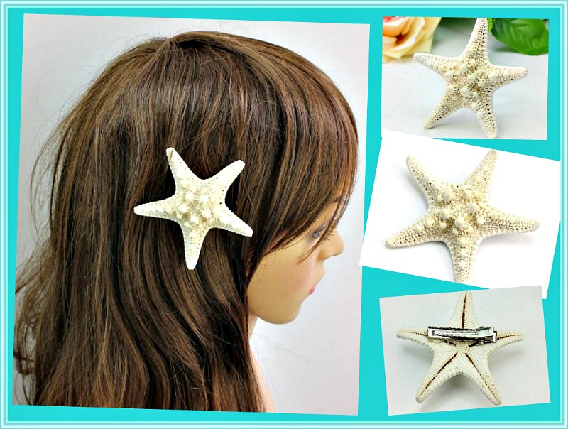 Stylish Mermaid Beige Genuine Starfish Hair Clip