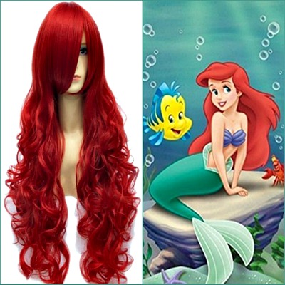 Long Loose Wavy Bright Red Ariel Women's Inexpensive Mermaid Costume Wig