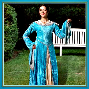 Renaissance Lady In Waiting 2 Pc Purple & Green Dress & Crown Lady's Costume 