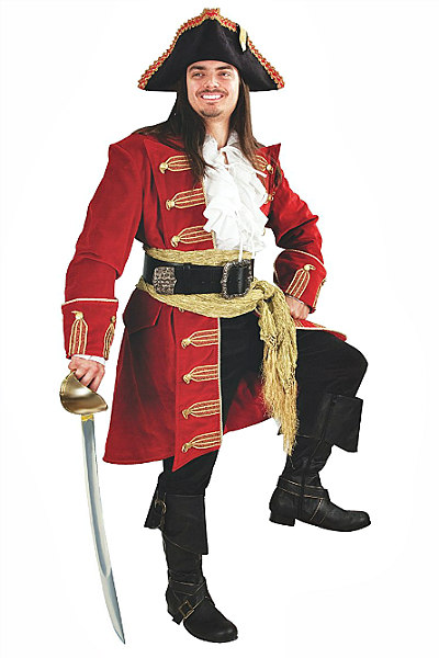 Men's Red Velvet Captain Morgan Pirate Coat