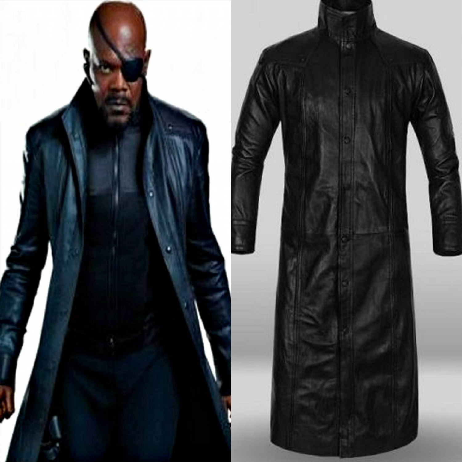 Captain America: The Winter Soldier Adult Avengers Nick Fury Black Genuine Leather Coat