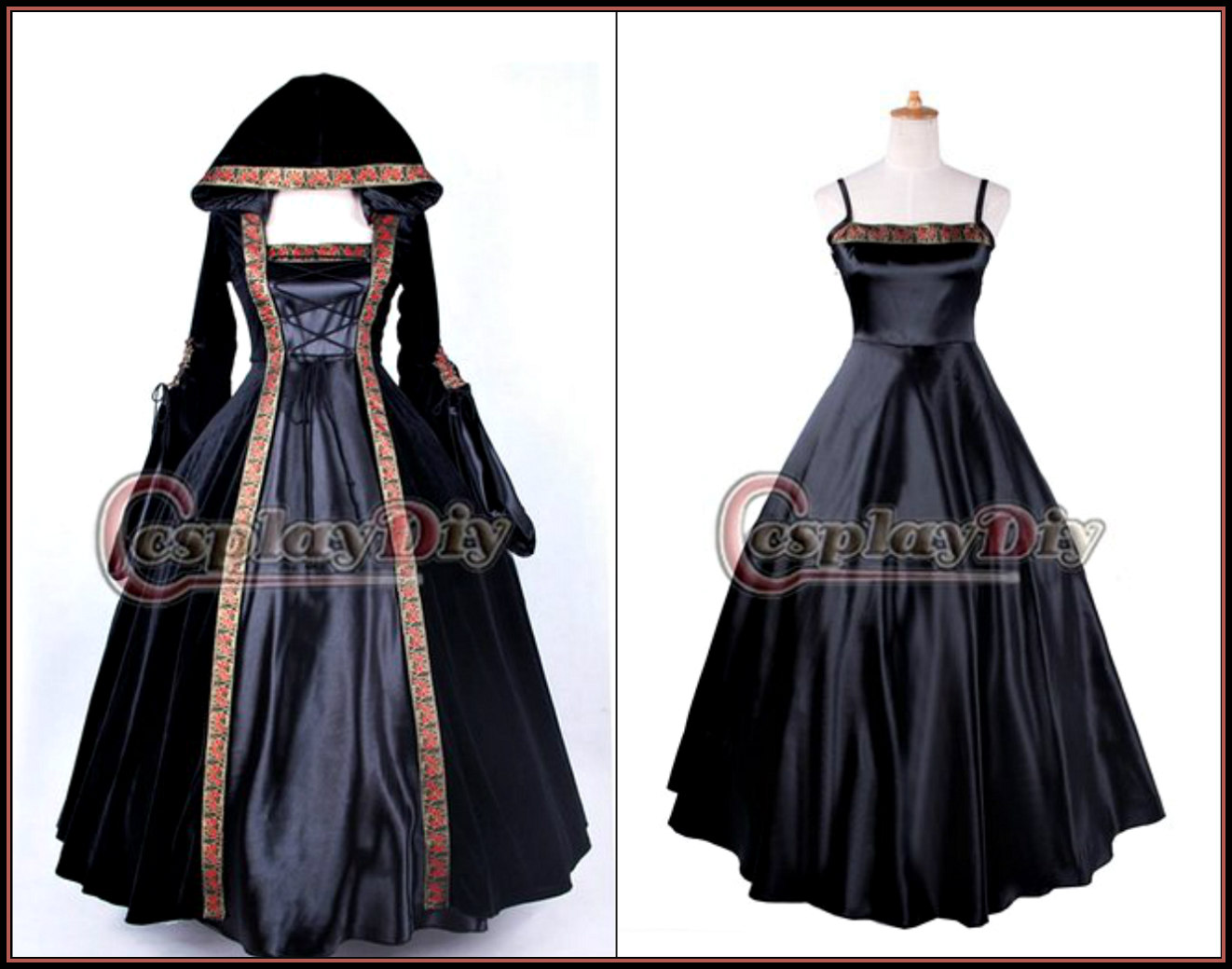 Women’s Deluxe Hooded 2-Piece Velvet & Satin Renaissance Dress Costume - DeluxeAdultCostumes.com