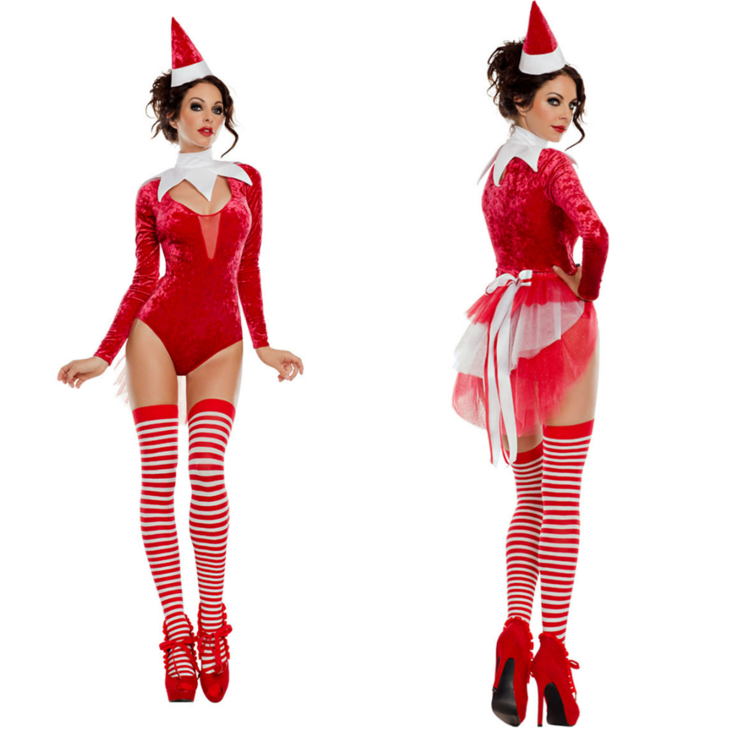 Santa's Elf on the Shelf Helper Red Crushed Velvet Romper Christmas Costume