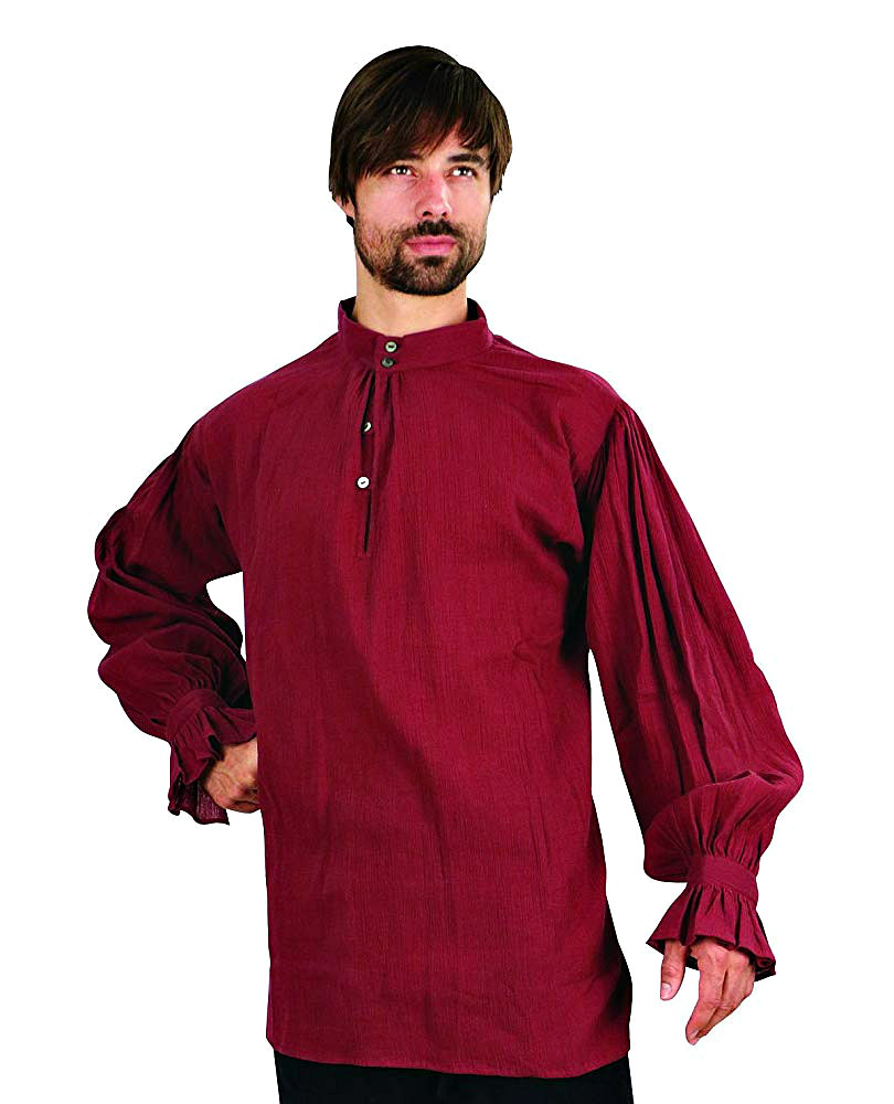 Male Vampire Halloween Costume Renaissance Mandarin Collar Red Wine Cotton Gauze Shirt