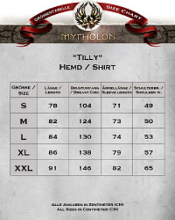 Mytholon Tilly Shirt Size Chart
