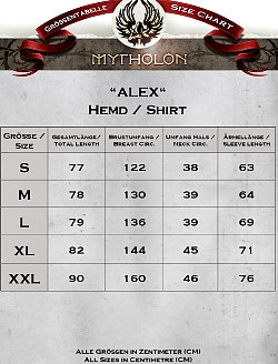 Mytholon Alex Shirt Size Chart